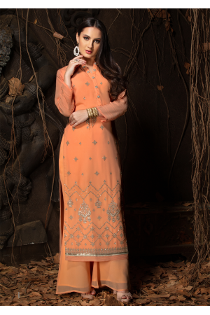 Peach Color Designer Georgette Kurti